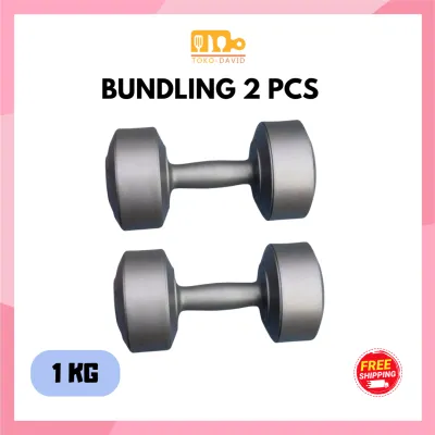 Barbel Dumbel Plastik 1Kg 2Pcs – Alat Fitness Rumah Olahraga Beban Tangan Silver Praktis untuk Latihan Otot & Body Training