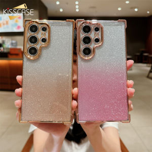 KISSCASE Plating Gradient Glitter Love Heart Side Phone Case For Samsung S24 S23 S22 Ultra Plus Note20 Ultra Four Corner Anti-fall Lens Protection Soft TPU Shockproof Back Cover For Samsung A55 A35 A54 A34