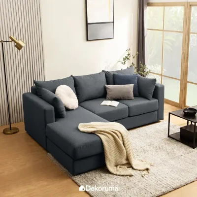 Dekoruma RICHI Sofa L / Sofa Panjang L / Sofa Bed Kain - Abu-abu Tua