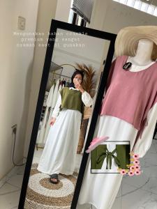 Terlaris! gamis dress outer ismi Outer motif terbaru 2025 Bahan crinkle model baru terlaris kekinian