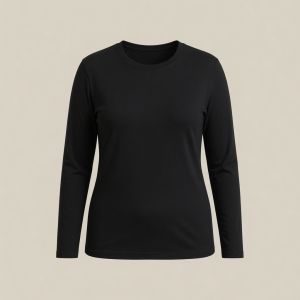 Plus Size Women Long Sleeve Basic Top | Premium Viscose Round Neck Innerwear | Color Black White Skin | 3XL-6XL
