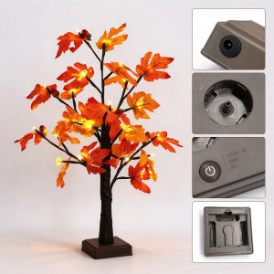 Fall Decorations Artificial Maple Tree Light USB Battery Operated Autumn Leaves Desk Lamp for Thanksgiving Halloween Indoor Home Table Fireplace Harvest Decor Warm White Lamps