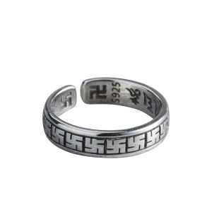 Sinboia Six-character Mantra Silver Ring For Women Adjustable Ring Peace Health Jewelry For Girls