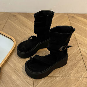 [Free Shipping] Retro Thick-Soled Roman Sandals For Women 2025 Summer New Fashion High-Top Sandals With Toe Loop And Back Zipper Short Boots