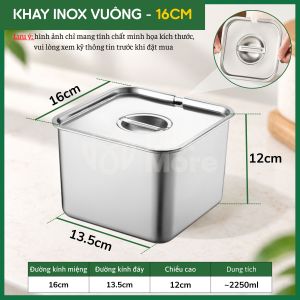Khay inox vuông đựng thức ăn thạch topping gia vị buffet.. có nắp hở nhiều size gọn gàng pha chế quầy ăn Mixmore