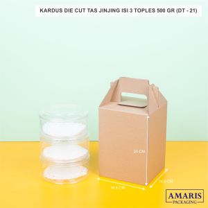 DT-21 Kardus Die Cut Tas Jinjing Isi 3 Toples 500 Gr Isi 10 Pcs Amaris Packaging