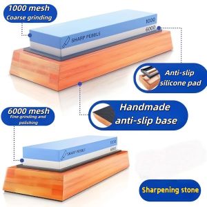 Sharpening Stone (1000/6000grit)- Knife Sharpener  Waterstone Rubber Stone with Holder