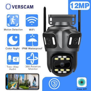 ICSee กล้องวงจรปิด WIFI 12MP 6K สามหน้าจอกลางแจ้ง360 ° ไร้สายสมาร์ทวิดีโอกล้องรักษาความปลอดภัย IP เสียง CCTV