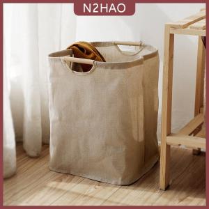 N2HAO Công suất lớn giặt giỏ xách tay bẩn quần áo lưu trữ giỏ với xử lý màu đen bền linen có thể gập lại giặt giỏ