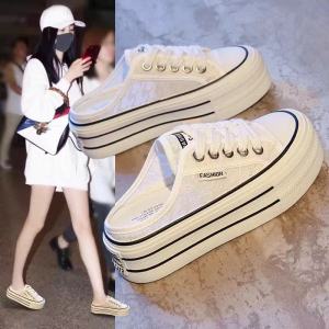 Free Shipping Baotou WomenS Slip-On Sandals 2026 Style No Heel Casual Canvas Shoes Thick-Soled Casual Sandals Trendy Casual Sandals