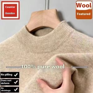 Mongolian Highland 100% Pure Wool Sweater Mens Winter Half Turtleneck Thickened Bottoming Sweater High-End