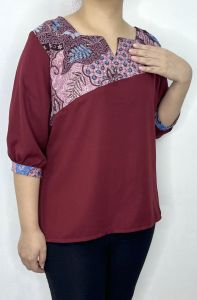 LVL - Blouse Kombinasi Batik Carlene Atasan Vneck Wanita Jumbo Blus Kasual Baju Kerja Model Baru