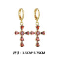 Cross Design Geometric Earrings AAA Zircon Inlaid Temperament Wild Gold Plated Religious Earrings. 