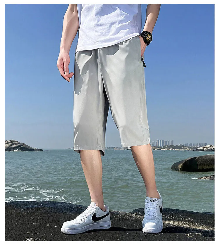 100% Cotton Three Quarter Pants Men Korean 3 Quarter Pants Casual