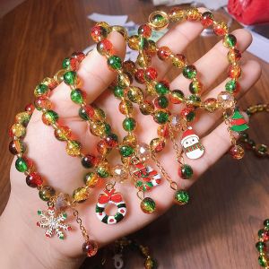 Christmas Beads Bracelet For Women Xmas Tree Santa Claus Elk Snowflake Elastic Beaded Bangle Party Jewelry Xmas Gift