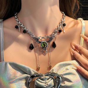 MIRACLE HOME STORE Wings Ghost Necklace Women Eye Beads Punk Gothic Necklace Fashion Vintage Metal Chain Necklace Girls