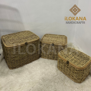Ilokana Handicrafts Buri Storage Basket Organizer/ Shelf Organizer Container Bins Basket with Lid and Lock