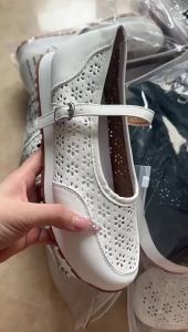 2025 Summer New Large Size Hollow Out WomenS Round Toe Casual Comfortable Buckle Hole Shoes