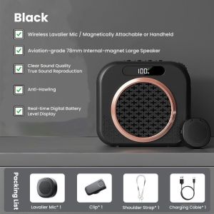 Thiết bị khuếch đại giọng nói không dây với Lavalier micro dụng cụ khuếch đại giọng nói di động thiết bị khuếch đại giọng nói Microphone với loa Mini loa với Clip on/Micro cài ve áo Micro cho giáo viên cho lớp học bài phát biểu
