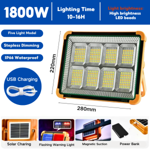 Solar Emergency Light 600W Solar Flashlight Rechargeable Outdoor Waterproof Emergency LED Flood