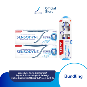 Sensodyne Pasta Gigi Sensitif Repair & Protect Original 2x100gr + Sikat Gigi Sensitif Repair & Protect Soft 2s