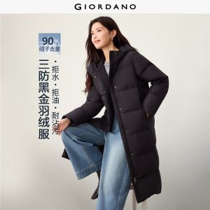 GIORDANO Women Down Jackets Triple-Protection Long Down Jackets Thick Warm Fashionable Casual Hooded Down Jackets 05376713