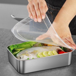 PVN74828 Hộp Bảo Quản Thực Phẩm Inox 304 Có Nắp Đậy - Khay Chữ Nhật 25x20x5cm