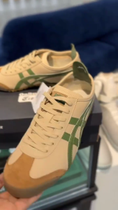 2024 Original Tiger Shoes Mens and Womens Retro MEXICO 66 Sports Shoes Classic Comfortable Casual Shoes Fashion Versatile Leather Shoes Coffee/Green