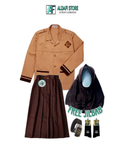 Seragam Pramuka Siaga SD Setelan Anak Perempuan Panjang Baju Pramuka Siaga Kelas 1-6 SD Free Jilbab Coklat Anak Perempuan