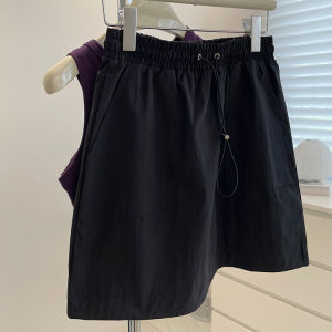 [Womens A-line skirt with lined safety pants]กระโปรงทรงเอเอวสูงสีพื้นสไตล์ย้อนยุคสไตล์อเมริกันสำหรับผู้หญิงในช่วงฤดูร้อน