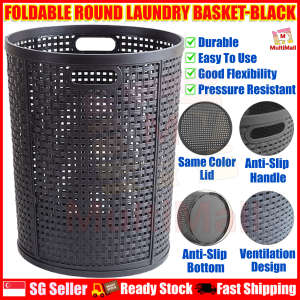 Foldable Round Laundry Basket Black- Plastic Dirty Clothes Multifunctional Storage Toy Storage Basket Laundry Basket