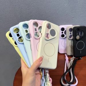 Lanyard Liquid Silicone Wireless Charging Magnetic Case For Huawei Pura 80 Pro 70 Pro 90 Pro Max Fleece Camera Protection Cover2026
