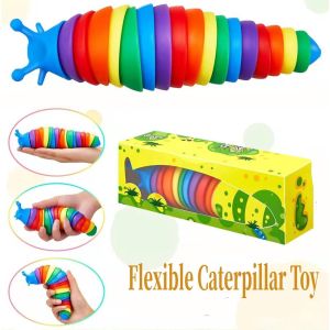 Flexible Rainbow Caterpillar Fidget Toy Sensory Worm Stress Relief Toy for Toddlers