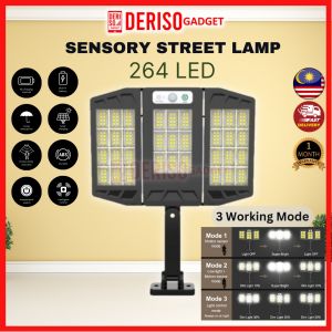 DERISO Solar Street Light Led Wall Lamp 264 LED Outdoor Motion Sensor Reflector Waterproof