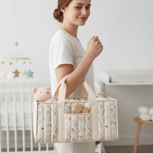 FGJEB Floral Beige Baby Diaper Organizer Multi-Pocket Large Capacity Foldable Mommy Bag Hospital Bag Portable Diaper Storage Bag Baby Shower Gift
