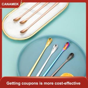 【CANAMEK】 1 cái thép không gỉ dài xử lý khuấy thìa cà phê thìa Trà tráng miệng thìa khuấy que nhỏ muỗng phụ kiện nhà bếp