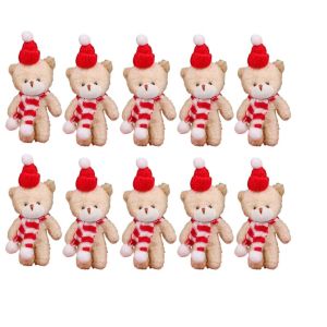 FENGIA 10Pcs With scarf Christmas Bear Plush Toy Keyring Cartoon Animal White Bear Plush Keychain Hanging Accessory 16cm Bear Plush Dolls Schoolbag Ornaments