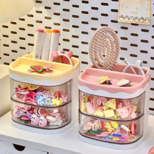 2 Layers Cute Childrens Hair Accessories Storage Box Jewelry Organizer Plastic Transparent Hair Ring Display for Dressing Table2026