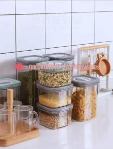 Airtight Dry Food Container Jar Canister Transparent Storage Kitchen Pantry (PET Plastic) Airtight Container Cereal Dispenser Food Storage Cereal Container Food Fresh Box Square Clear Sealed Jar Seal Tank Food Sacks Dispenser COD