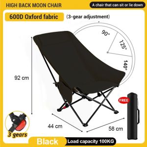 Adjustable Camping High Back Moon Chair Outdoor Recliner Portable Folding Chair Beach Fishing Picnic