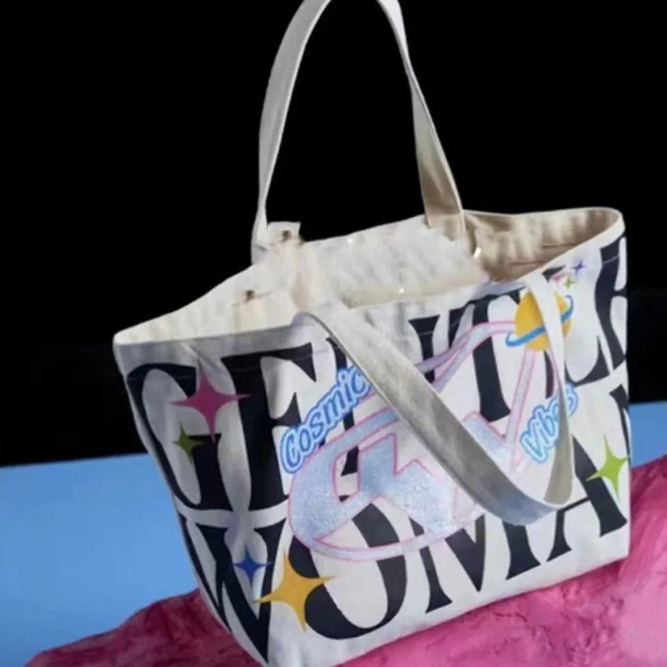 Canvas Shoulder Bags Woman Portable Shopping Bags Elegant Letter