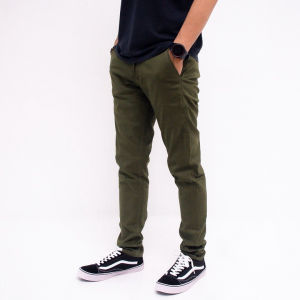 GRAFFITY - Celana Chino Slim Fit Warna Solid Gaya Korea