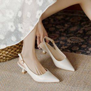 Wedding For Bride Close Sandals for Women with Heels Fashion Elegant Korean White Half Shoes with Heels for Women