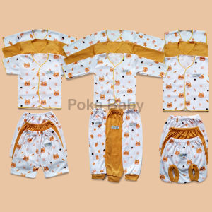 Paket 18pcs Setelan Baju Bayi Celana Bayi Baru Lahir Gift Set Baby Seri MUSTARD POKA SNI ZPH05