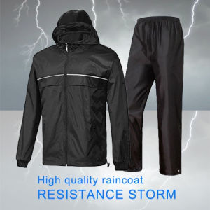 Reflective Hooded Raincoat Breathable Thick Waterproof Jacket and Split Pants Set for Hiking and Travel