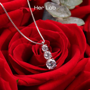 Her Lab Jewelry | Popular imported diamond sterling silver womens necklace 3 diamond pendant with GRA report carat high-end jewelry diamond 925 sterling silver cut diamond necklace three lives three worlds 1 carat moissanite pendant necklace