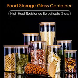 Multipurpose Glass Jar Food Storage Bamboo Jar Lid Air Tight Jar Container Glass Pot Kitchen Jar Container Botol Rempah Balang Kaca Kedap Udara  玻璃罐 D08