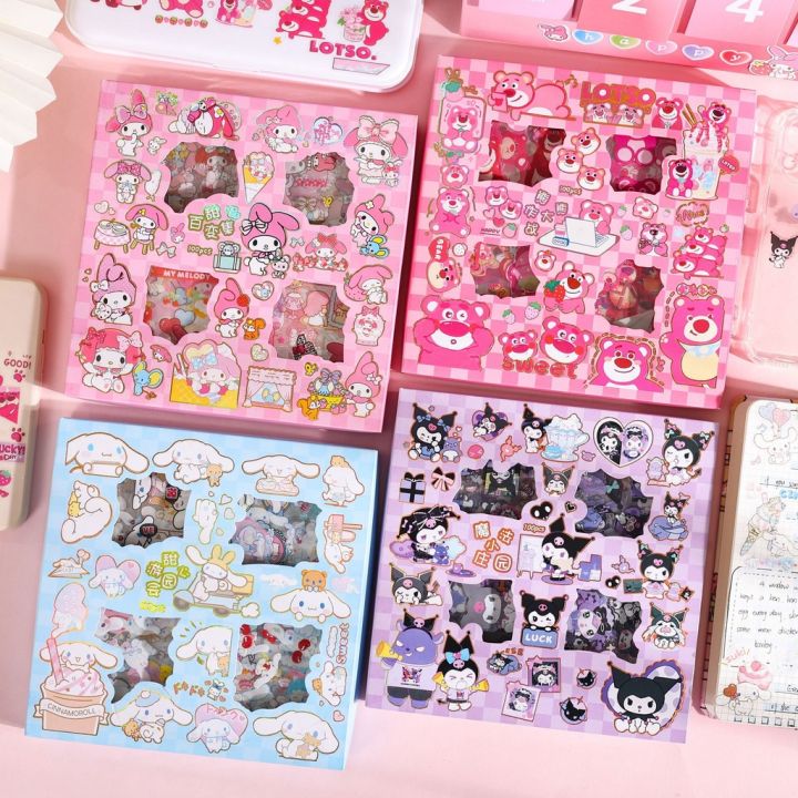 100 Sheets Sanrio Cute Stickers Transparent Cartoon Sticker Color Box ...