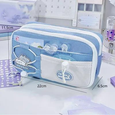 Tempat Pensil Aesthetic Kotak Pensil Tas Pena Korea Serut Biru Susu Cute Drawstring COD Anak Perempuan