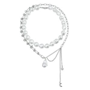 Elegant Baroque Pearls Star Moon Necklace for Women and Girls Adjustable Length Neckchain Elegant Fashion